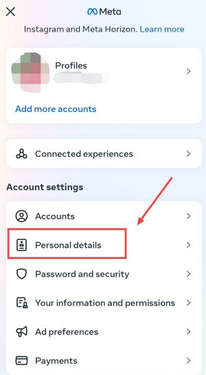 tap on personal details