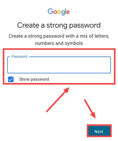 create password and next