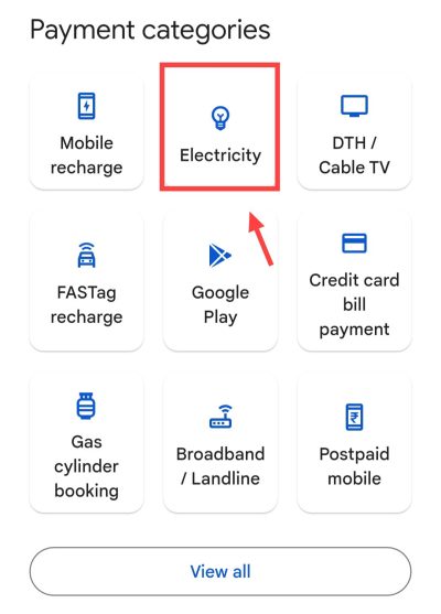 electricity in gpay
