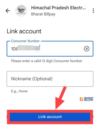enter consumer I'd and link account in gpay