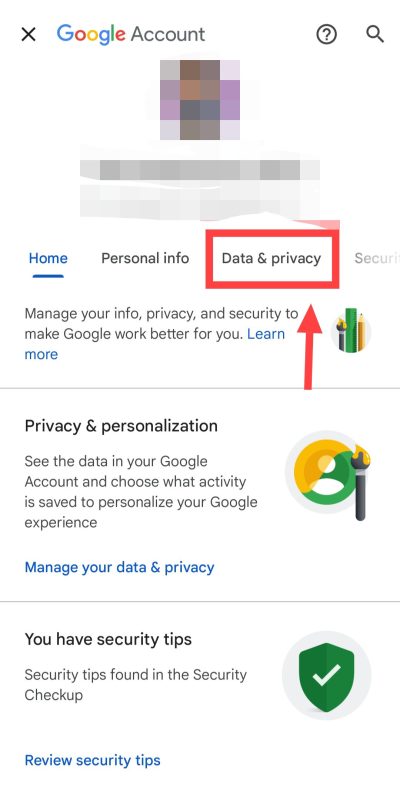 go to data and privacy section