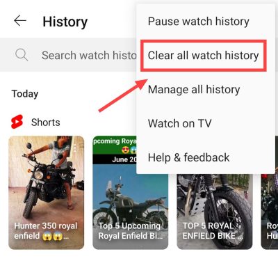 tap on clear watch history