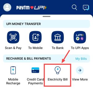 tap on electricity bill in Paytm