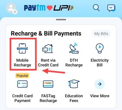 tap on mobile recharge