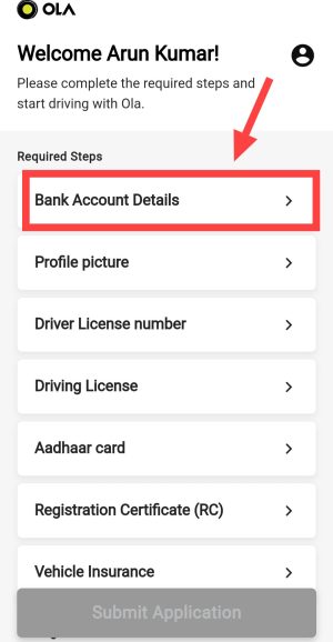 tap on bank account detail