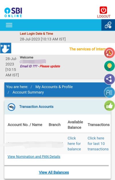 here is your SBI banking dashboard