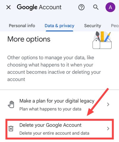 Tap On Delete Your Google Account