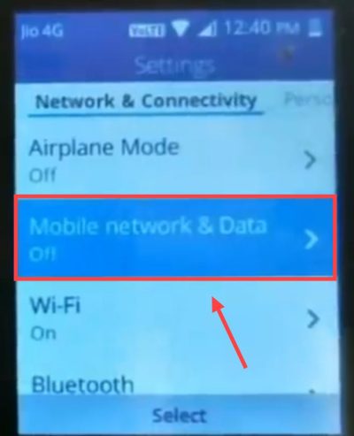 go to mobile network and data