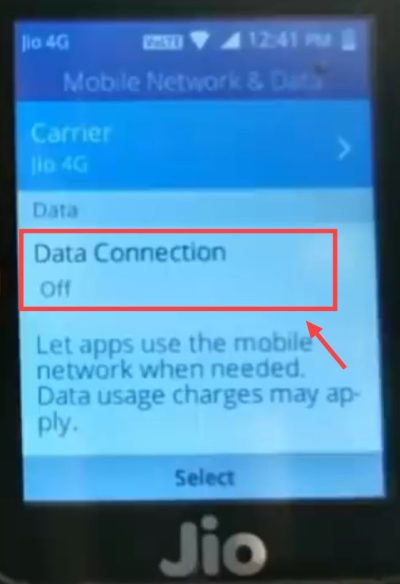 tap on data connection