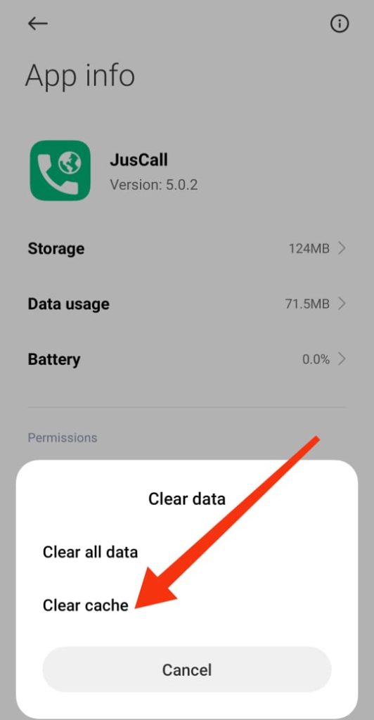 clear cache (fake call app)
