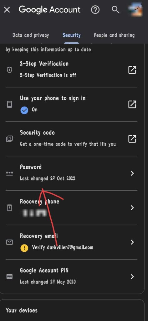 click on password