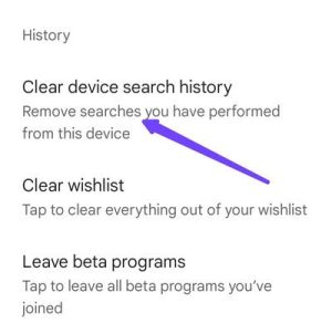tap on clear device search history