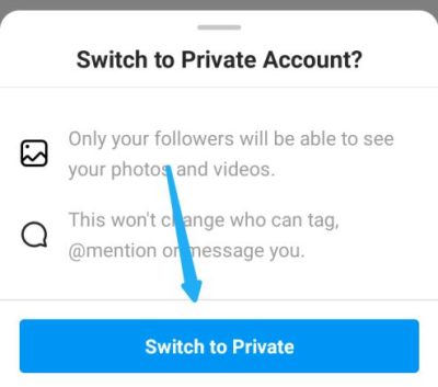 Tap on switch to private